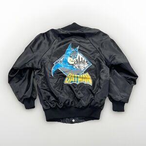 Vintage Batman Jacket Youth Satin Bomber Chalk Line Dad Comics 90s